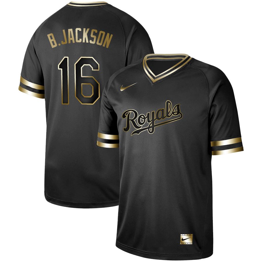 Men Kansas City Royals #16 B.Jackson Nike Black Gold MLB Jerseys->texas rangers->MLB Jersey